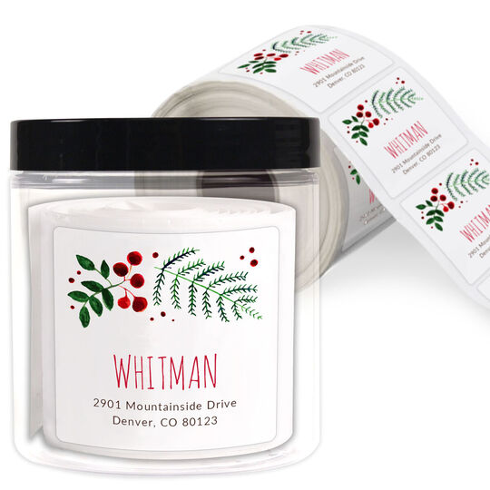 Holiday Botanical Square Address Labels in a Jar